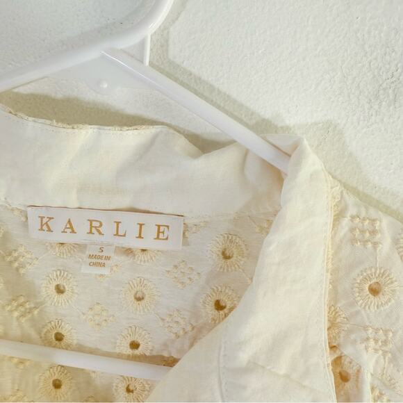 Karlie Ivory Embroidered Eyelet Balloon Sleeve Shirt Mini Dress Small - Picture 6 of 15